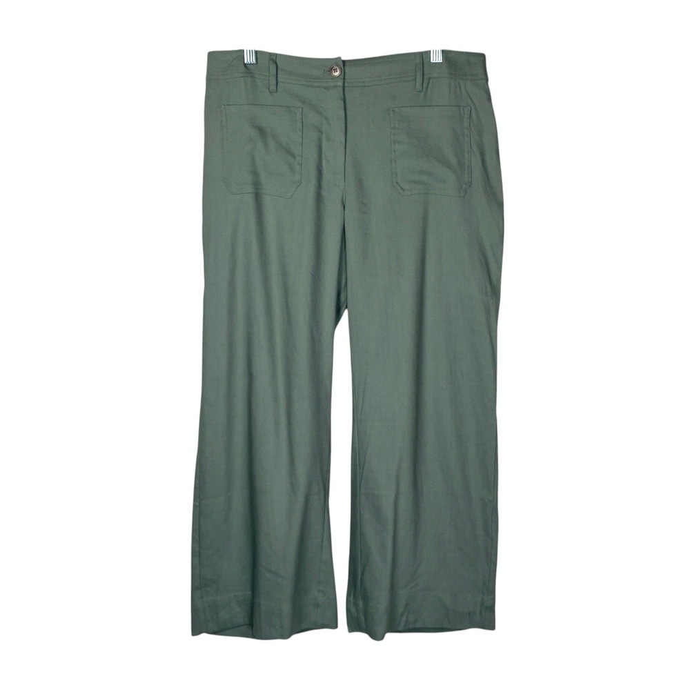J. Jill Womens Linen Stretch Wide Leg Patch Pocket Pants Size Medium Green
